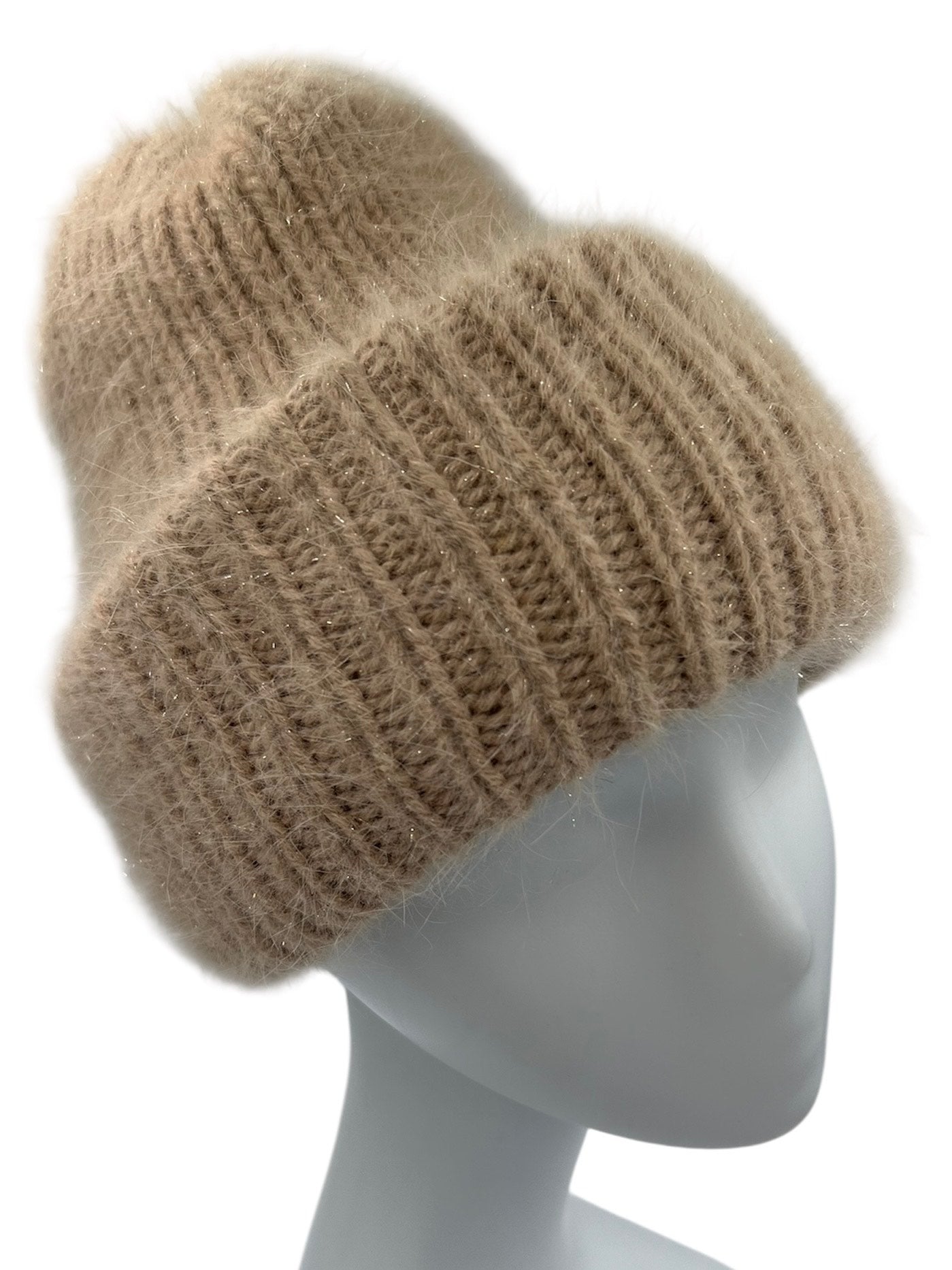 Women's Angora Hat - Elegant Beige with Lurex