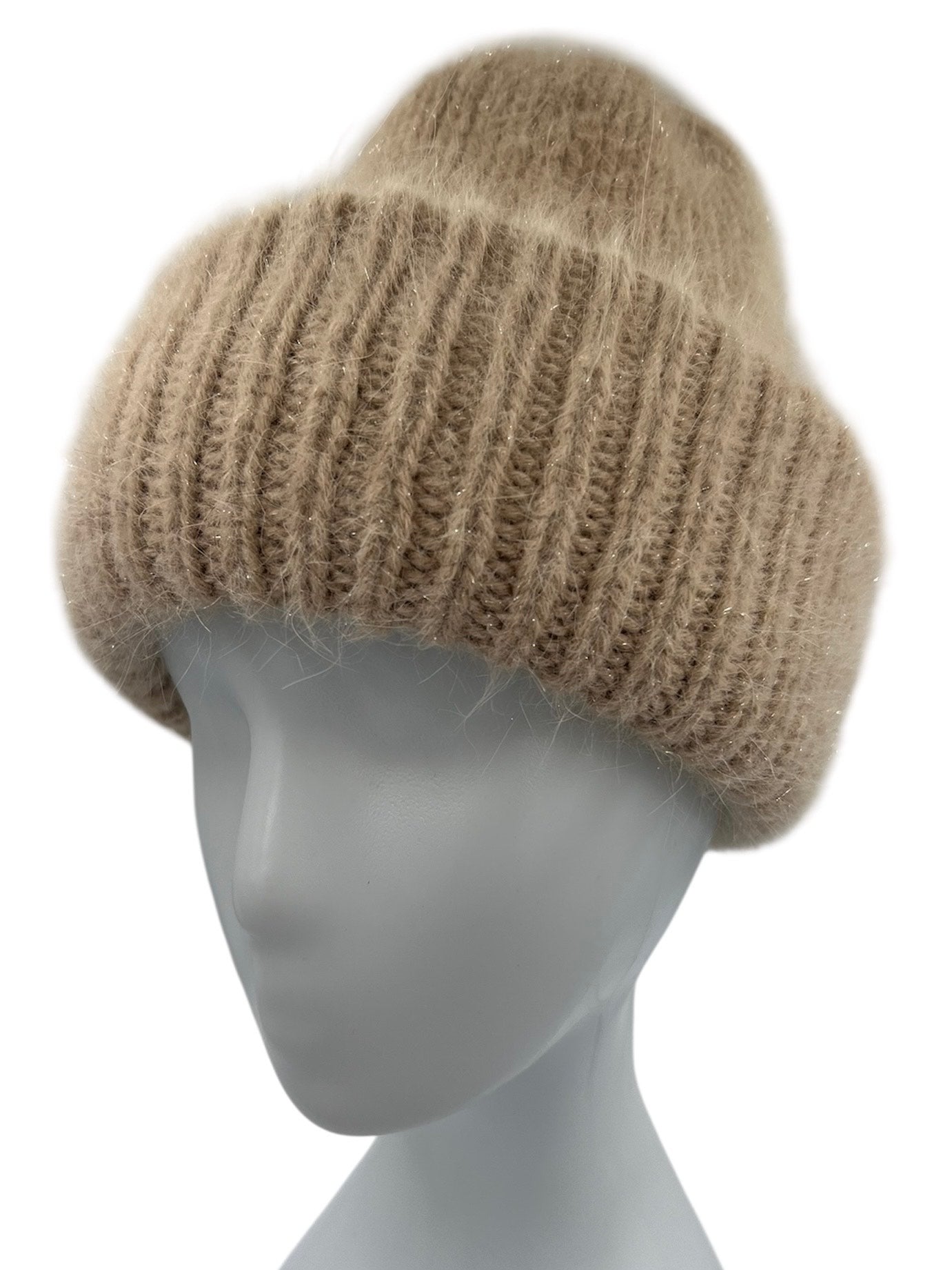 Women's Angora Hat - Elegant Beige with Lurex