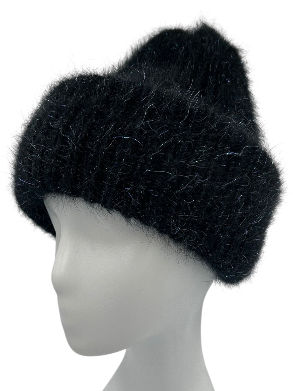 Czapka Damska z Angory - Elegancki Czarny z Lureksem