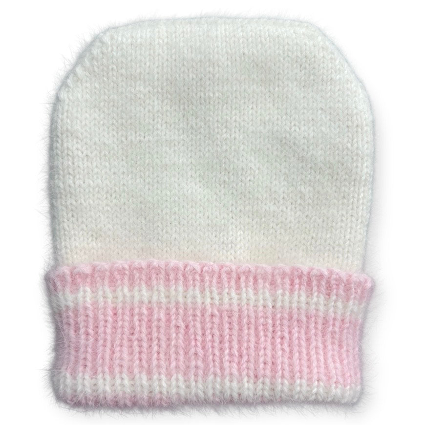 Czapka z pomponem - biała - różowy pompon