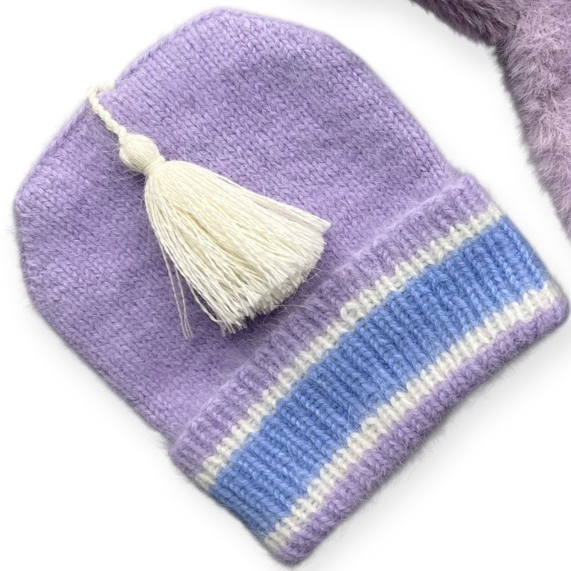 Czapka z pomponem - jasny fiolet - biały pompon