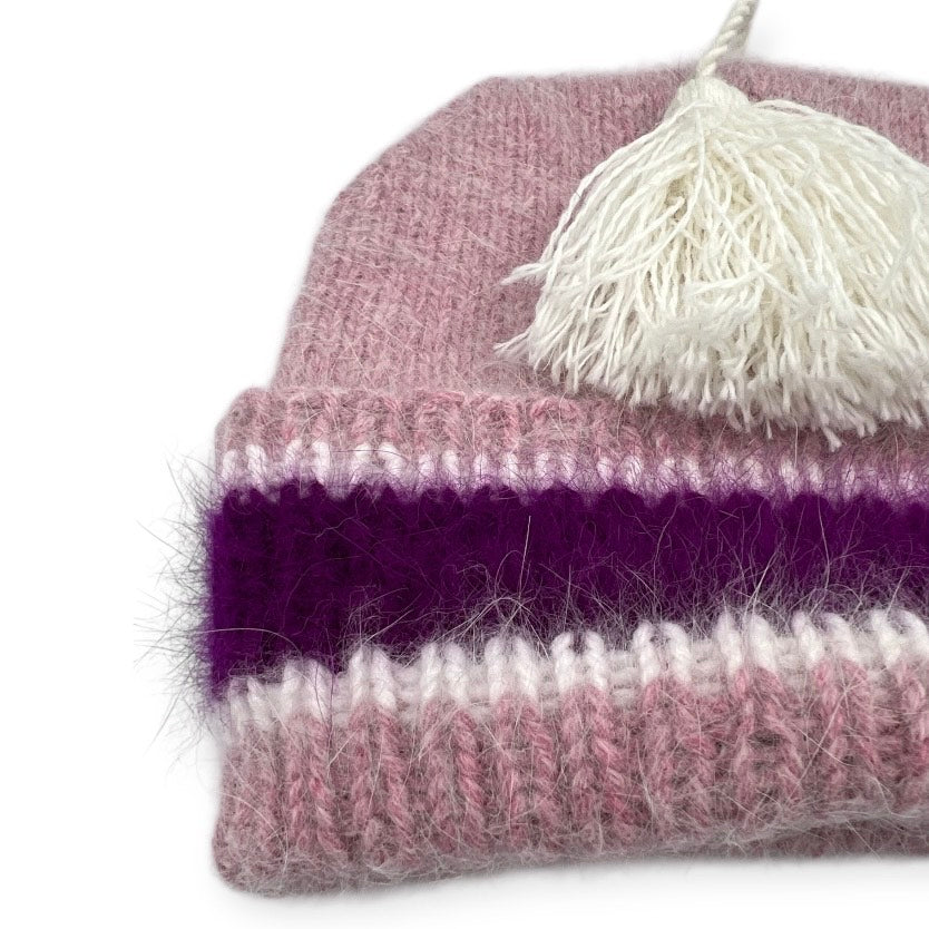 Bobble hat - pink melange - white bobble