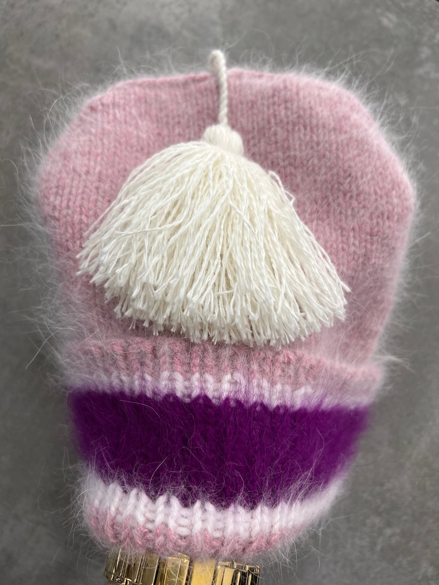 Bobble hat - pink melange - white bobble