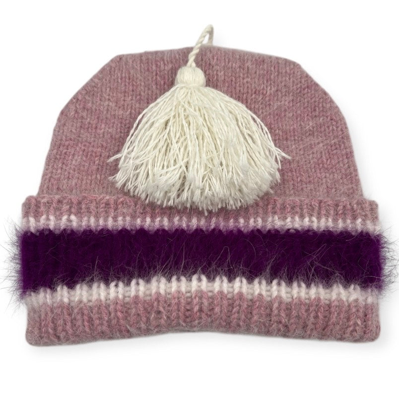 Bobble hat - pink melange - white bobble